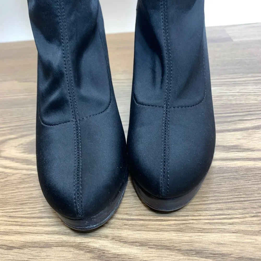 Colin Stuart Womens Sz 7.5 Platform Wedge Heel with Stretch Calf High Boot Black